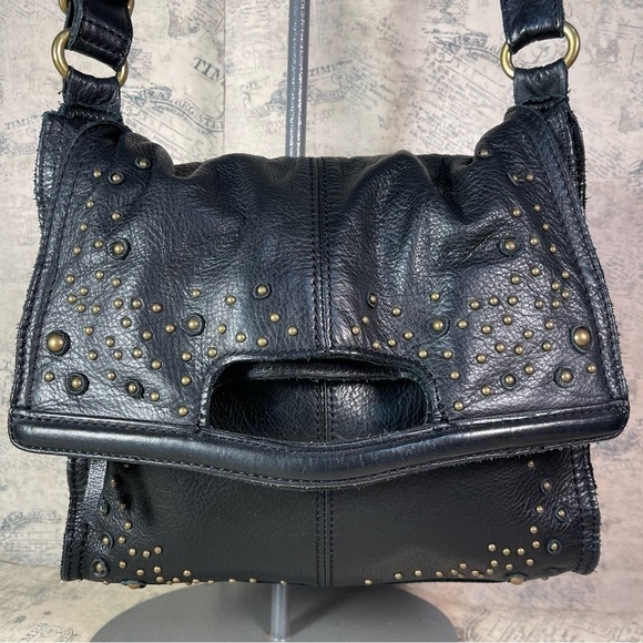 Lucky Brand 100% Black Leather Tote / Crossbody with studs - Picture 2 of 16
